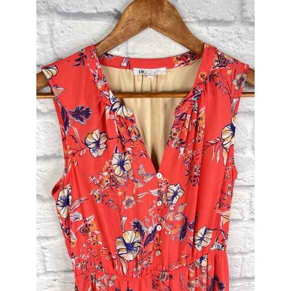 DR2 Women's Coral Floral Sleeveless Tiered Maxi Dress Small - Picture 2 of 5